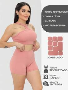 Kit 2 Sets Shorts And Cross-Over Top For Women Gym Fitness Sports Running Yoga