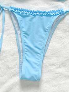 Bikinx Women's Summer Sweet Solid Color Pleated Underwire Tie Bikini Set - Blue - View 6