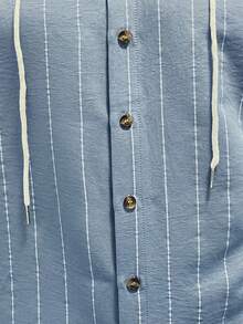 Plus Size Men's Casual Fashionable Hoodie Cardigan, Long Sleeve Hooded Sweatshirt With Printed Stripes, Soft And Skin-Friendly Woven Fabric, Minimalist Versatile Style, Essential For Men's Wardrobe - 淺藍色 - 查看 5