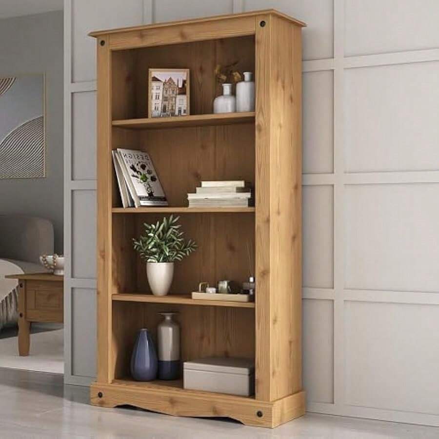 Corona Pine Bookcase 4 Book Shees Medium Mexican Solid Wood Living Room - As Pic - View 1