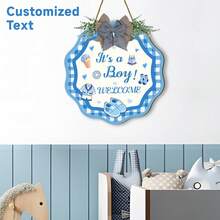 1pc Personalized Wooden Baby Boy Birth Announcement Plaque, Customizable Text And Blessings, Welcome Baby, Newborn Commemoration, Vintage Blue Wooden Wall Art Decor, Perfect For Nursery, Wedding, Birthday And Holiday Decoration, Home Decor - Blue - View 9
