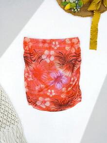 3pcs Set Flower Print Cute Ruched Edge Twist Backless Beachwear - Multicolor - View 4