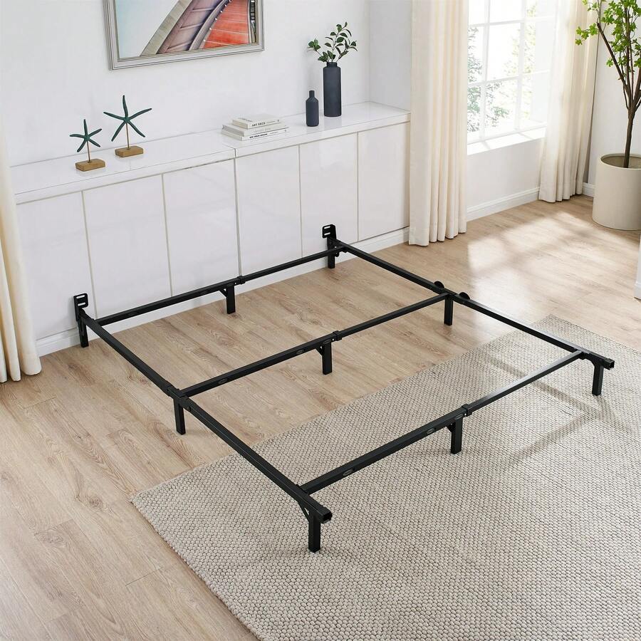 Estructura de cama metálica ajustable de 7" para cama individual/matrimonial/queen, color negro, se requiere caja de resortes - Negro - Ver 1