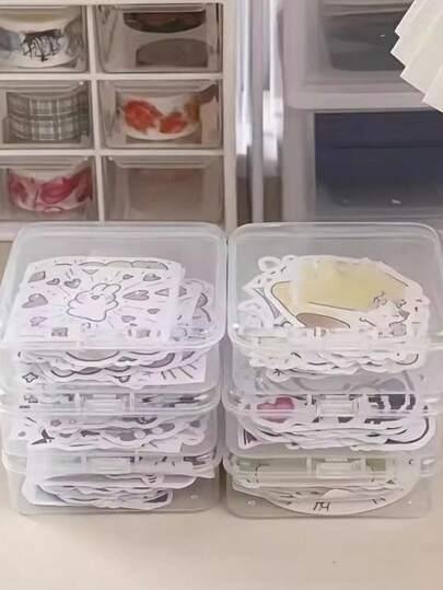 6pcs Storage Box Plastic Storage Box Sorting Grid Winder Power Cord Desktop Organizer Stickers Storage Box Back To School