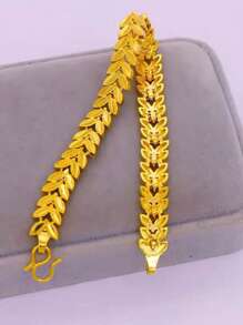 1pc Brass 24K Gold Plated Middle Eastern Style Wheat Ear Bracelet, Great Gift For Mothers And Girlfriends