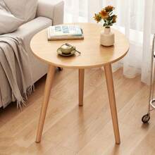 Semplice tavolino da comodino in legno rotondo con cornice in legno massiccio, mobile da piccoli spazi come tavolo da caffè laterale, per reception, ufficio, soggiorno, camera da letto