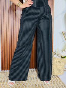 Pantalón acampanado con bolsas CURVY - Negro y Blanco - Ver 1