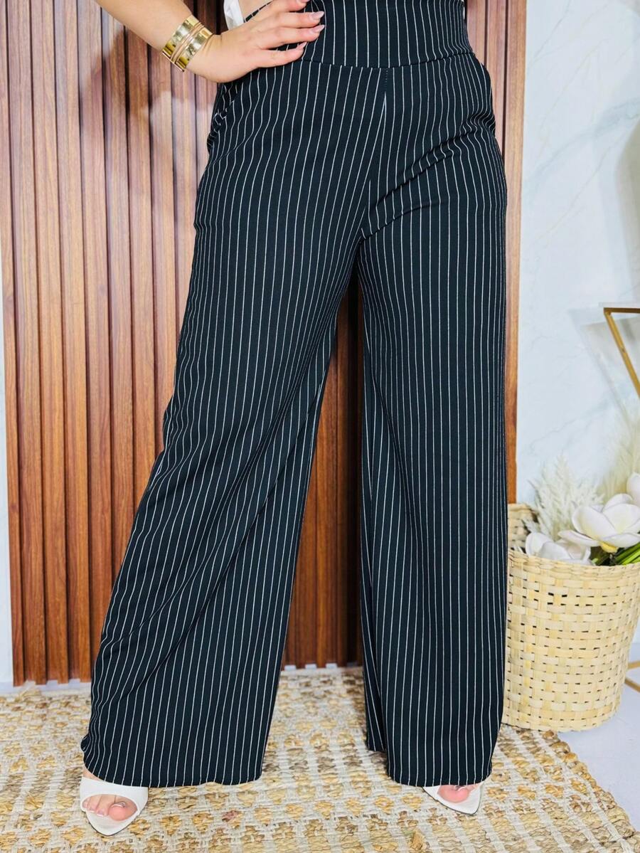 Pantalón acampanado con bolsas CURVY - Negro y Blanco - Ver 1