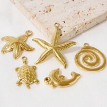 5 Stücke Edelstahl Ozean Themen Anhänger Sortiment - Seestern, Muschel, Schildkröte, Hai, Fisch, Delfin, Seepferdchen. Geeignet für Armband, Halskette, Knöchel, Ohrring Schmuck DIY, Vintage, Strand, Party Elemente, 18 Karat vergoldet