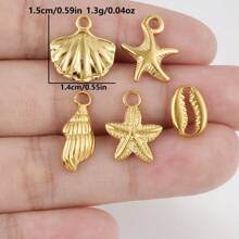 5 Stücke Edelstahl Ozean Themen Anhänger Sortiment - Seestern, Muschel, Schildkröte, Hai, Fisch, Delfin, Seepferdchen. Geeignet für Armband, Halskette, Knöchel, Ohrring Schmuck DIY, Vintage, Strand, Party Elemente, 18 Karat vergoldet