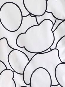 Set de 2 piezas de camiseta de manga corta con cuello redondo y estampado de oso, y pantalones cortos con efecto de mezclilla desgastada con estampado de oso para niños pequeños, estilo casual y elegante, para primavera y verano