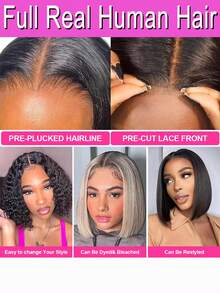 100% Human Hair 13x4 7x5 Glueless Lace Front Bob Wig 180% Density Human Hair Pre Plucked Wigs For Women Bob Lace Front Wigs Human Hair Natural Color Wig For Party, Cosplay, Daily Use - 自然色彩 - 查看 7