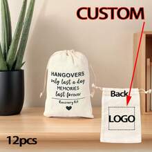 12pcs Customized Creative Printed Drawstring Bags, Fashion Gift Pouches For Jewelry/Storage, Convenient Carrying, High Quality, Versatile, Suitable For Father's Day, Mother's Day, Thanksgiving, Outdoor, Picnic, Party, Gift Giving - Beige - View 1