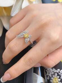 1pc S925 Sterling Silver Butterfly Design Elegant Vintage Women's Ring With Yellow Zirconia, Versatile For Everyday Wear, Suitable As Women's Gift, Jewelry