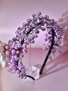1 Piece Fashion Dreamy Pink And Purple Pearl Headband Elegant Shining Rhinestone Inlaid Sweet Princess Style Hair Accessories Holiday Party Bridesmaid Gift Casual Vacation Headwear, Hairband Headband For Women, Hair Accessories, Hair Hoop