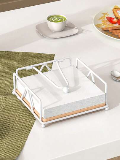 1pc Elegant Flat Paper Napkin Holder With Dispenser Arm, Black Napkin Holders For Table, Kitchen, Countertops & Outdoor