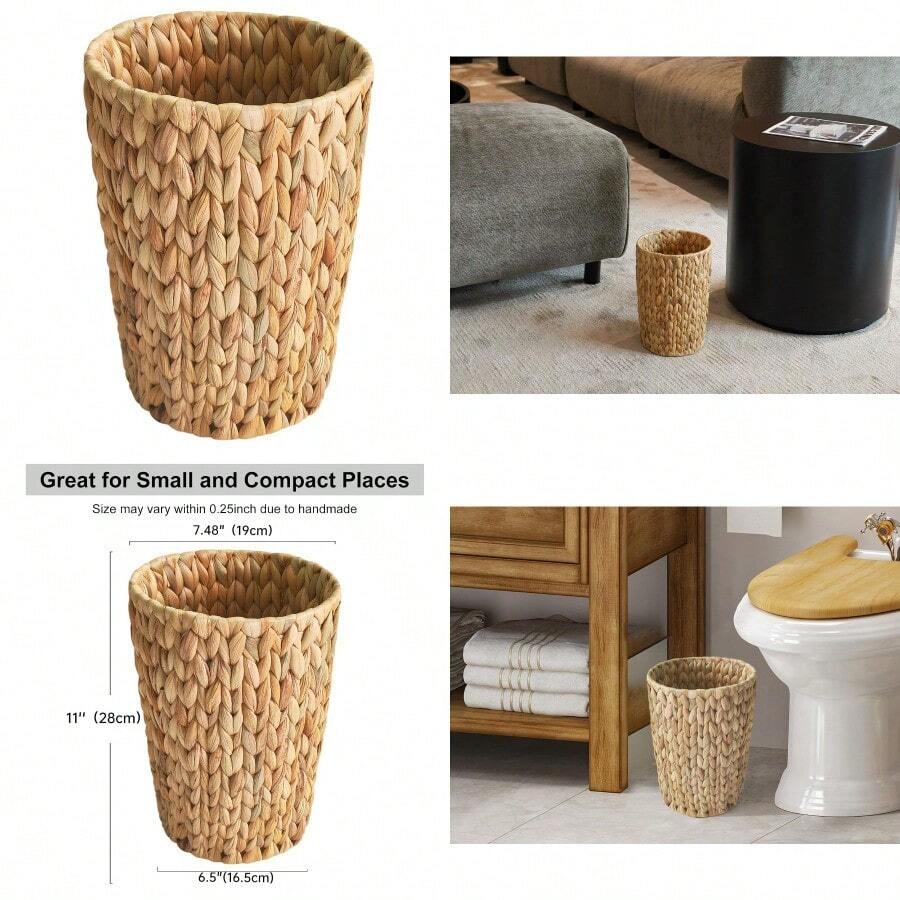 Wicker Trash CanSmall Bathroom Trash Can Water Hyacinth Wicker Waste ...