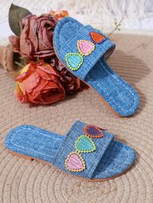 Children's Fashion Summer 2025 New Candy Love Slippers Flat Flat Sweet Wind Girls' Vacation Beach Slippers - Blue - View 6