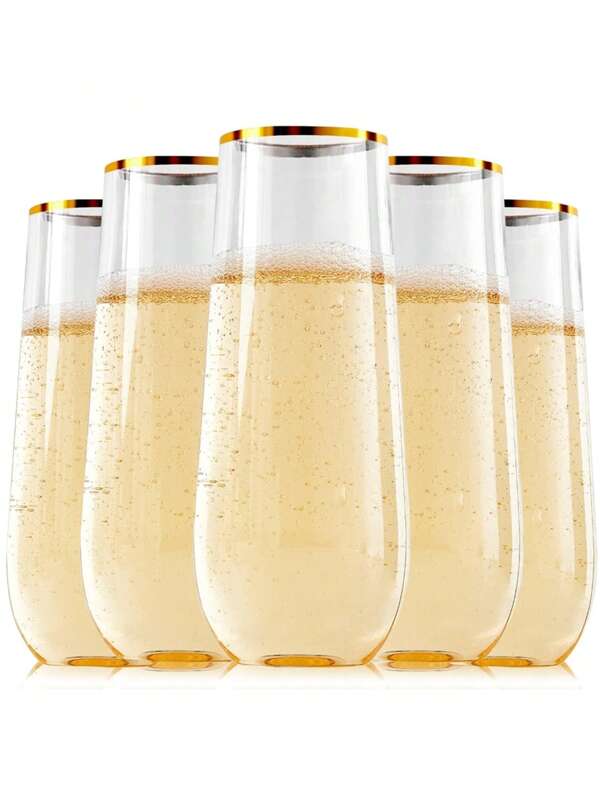 10 Pieces Transparent Gold-Edged Plastic Champagne Glasses, Whiskey Cocktail Glasses, Shatter-Proof, Reusable, Suitable For Home Bars, Offices, Weddings, Birthdays, Christmas,