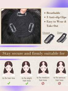 O-Shape Natural Black Straight Human Hair Topper With Bangs - 8" & 10" Real Human Hair Extensions For Thin Hair, Unisex Natural Look Hairpiece For All Ethnicities - Natural Black - View 5