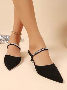 Sandali con tacco alto dalla punta affusolata, stile francese, con fibbia e strass, senza tallone, per donne taglia grande, adatti per l'estate