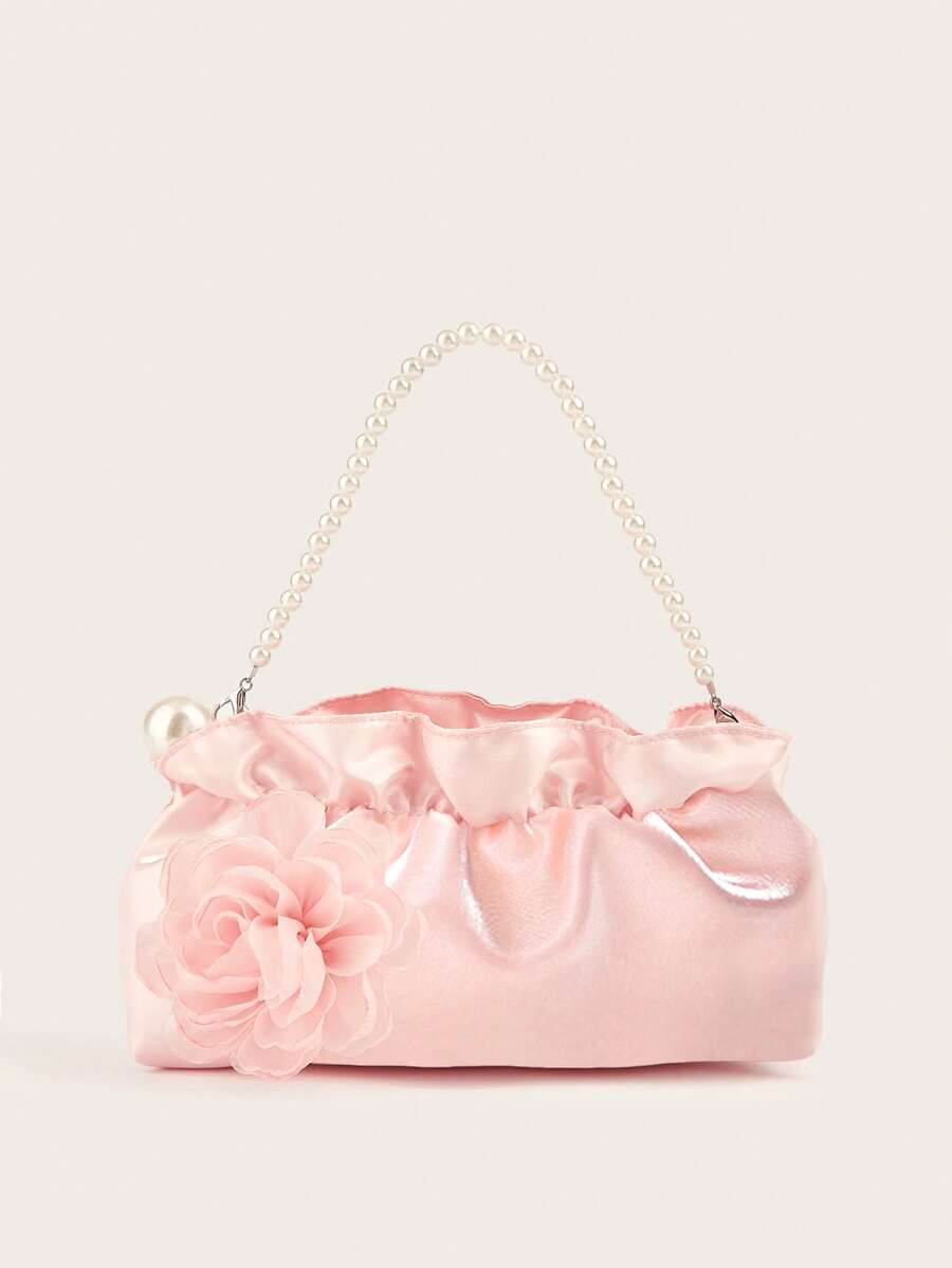 1 件珍珠手拿包，褶皱云形手提包，可装手机、钥匙、硬币，非常适合小女士，花卉珍珠钱包 - 手提包 - 查看 1