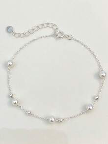 1 Piece Of S925 Silver Pearl Chain Bracelet Women Daily Wear Gift Gathering - Silver - View 5