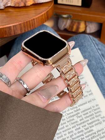 1条镶钻金属表带和1个水晶PC保护壳，兼容38/40/41/42/44/45/46/49mm Ultra2/Ultra/SE2/SE/11/10/9/8/7/6/5/4/3/2/1