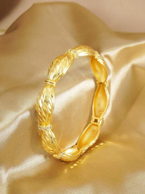 1 pieza Brazalete abierto de estilo retro con brillo y purpurina, de material de cobre, adecuado para uso diario y como regalo, brazalete de estilo Dubai de moda para mujeres