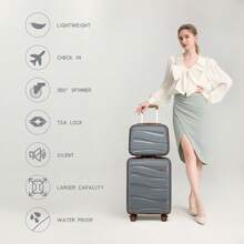 Suitcase 14 20 24 28 Inch Cabin Carry On Check In Lightweight PP Hard Shell Travel Luggage Set TSA Lock Spinner Wheels Single Holiday Business Family - Grey - View 3