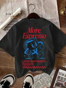 更多 Espresso Coffee Club 图案休闲女式短袖圆领 T 恤，夏季 - 黑色 - 查看 3