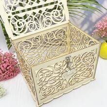 Caja de regalo con forma de corazón de madera blanca/natural, caja de sobre de madera rústica DIY grande/pequeña con ranura de bloqueo (plateada), adecuada para bodas, aniversarios, graduaciones, fiestas de cumpleaños - Multicolor - Ver 9