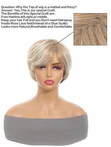 1 parrucca corta bionda elegante con frangia stile pixie - stile dritto a strati, in fibra resistente alle alte temperature, perfetta per uso quotidiano, lavoro e feste, parrucca capelli corti - Evidenzia Bionda - Visualizzare 3