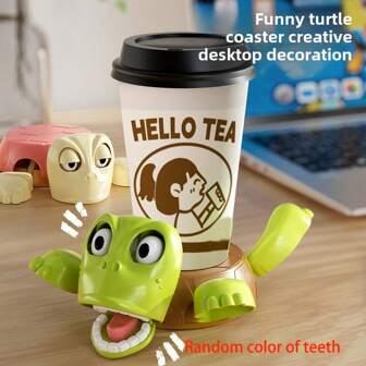 1 pieza Ornamento de tortuga descompresora creativa para escritorio, Posavasos de tortuga DIY - Soporte aislante y protector de escritorio, hecho de material duradero de PVC, adecuado para decoración de escritorio del hogar u oficina (versión silenciosa)