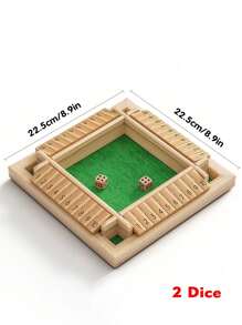 Juego de Cierra la Caja de madera (2-4 jugadores) - Tablero grande de 4 lados, 8 dados, reglas - Juego de suma divertido para todas las edades