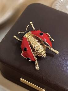 1Pc Retro Ladybug Brooch Pin With Enamel Red Cherries & Green Leaves For Women Girls - 14K Gold-Plated Gold Stainless Steel Brooch Pin, Mother Day Gift, Teacher Gifts, Graduation Gift, Bohemia Beach Accessories For Summer Travel & Festivals, For Daily Party, Rave/Prom Accessories - Multicolor - View 6
