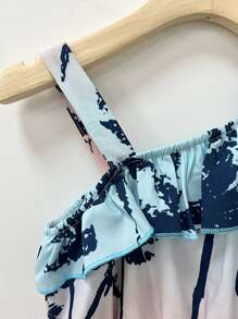Vestido de tirantes con estampado de palmera y volantes en el bajo para niñas preadolescentes, estilo de resort playero para el verano