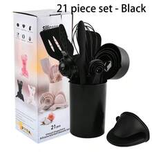 12pcs Wood Handle Non-Stick Silicone Kitchenware Set, Includes Cooking Tools And Storage Container - Multicolor - View 8
