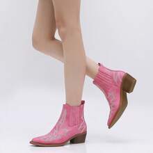 GLOBALWIN Cowboy Boots For Women Pointed Toe Pull On Chelsea Ankle Booties The Western Cowgirl Boots Fall Boots Halloween Season - Hồng - Xem 3