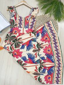 Long Dress PRINTED With Lining With Cup In Beautiful, Fashionable CREPINHO Fabric - Watermelon Pink - View 4