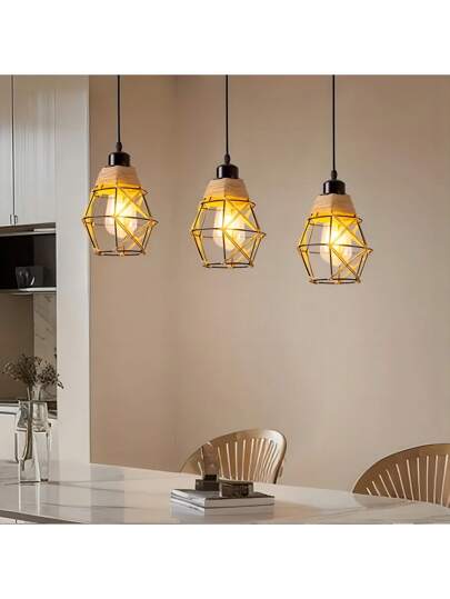 1pc Rope Hang Lamp Yurt Shaped Bar Counter Creative Retro Industrial Dining Restaurant Hotel Hostel Verlichting view 7