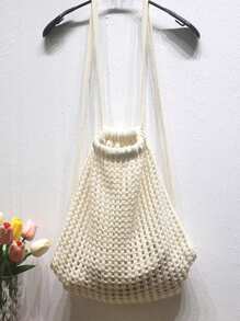 Yogodlns High Quality Casual Bag Hollow Out Woven Handmade Bucket Bag Women Handbag Large Capacity Tote Bag Lady Purse Shoulder Bag Fashion Women Hollow Woven Shoulder Bags Large Capacity Crochet Backpack Knitting Handbags Female Shopping Tote