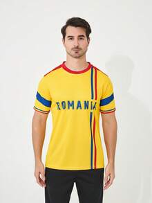 SURUIDA 1 件罗马尼亚男式足球球衣，Blokecore 风格短袖衬衫，舒适的足球上衣，适合团队比赛、休闲运动和日常穿着，夏季