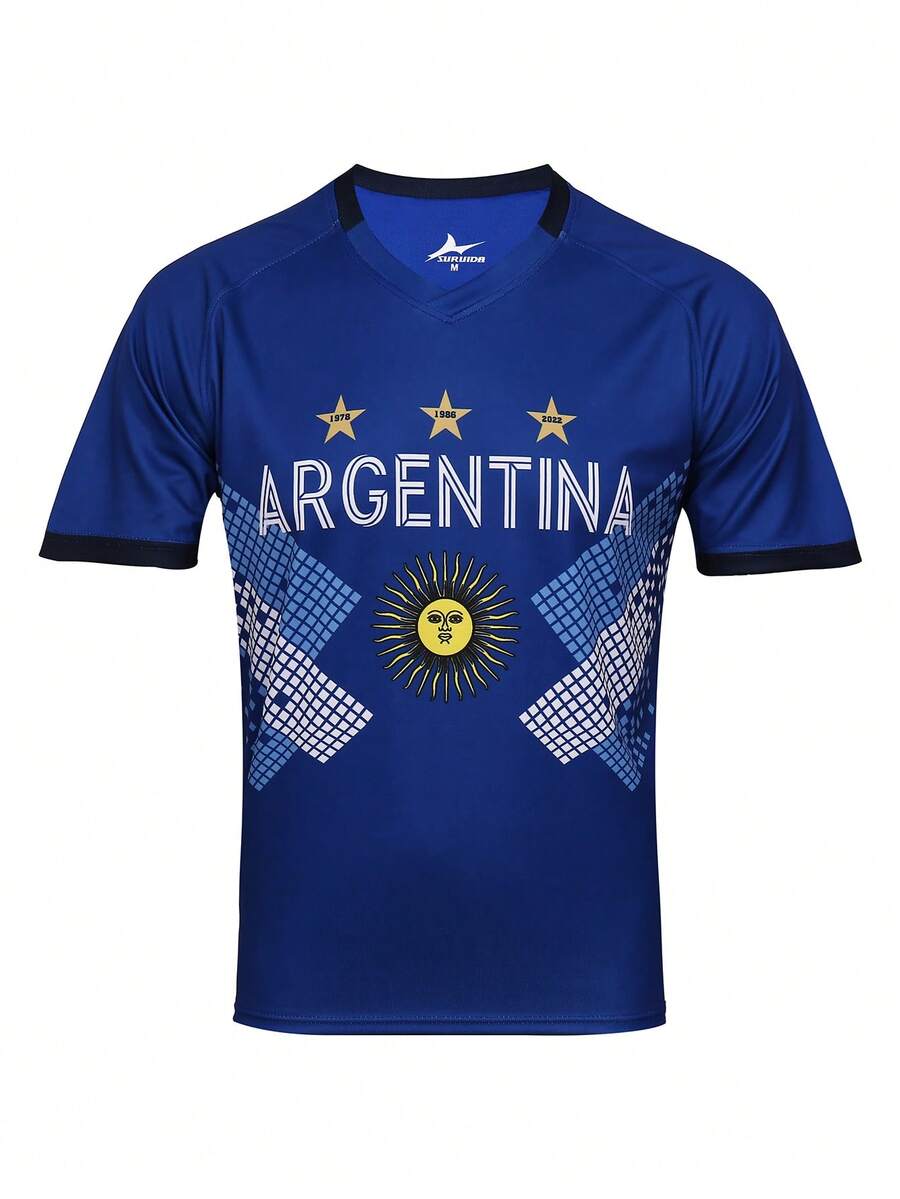 SURUIDA 1pc Argentina Soccer Jersey, Professional Sports Football Uniform, Comfortable Breathable Football Jersey For Matches, Casual Team Outdoor Activities, Short Sleeve T-Shirt