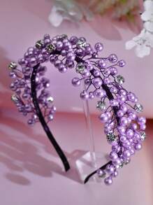 1 Piece Fashion Dreamy Pink And Purple Pearl Headband Elegant Shining Rhinestone Inlaid Sweet Princess Style Hair Accessories Holiday Party Bridesmaid Gift Casual Vacation Headwear, Hairband Headband For Women, Hair Accessories, Hair Hoop