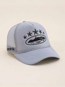 1pc Women's Five-Pointed Star Embroidered Trucker Hat, Fashion Baseball Cap With Mesh, Outdoor Sun Protection, Casual Spring Autumn Travel, Beach Holiday - Multicolor - View 6