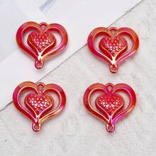 5pcs Acrylic Heart Shaped Double Hole Pendant, Colorful Creative Decorative Accessories For Home, Party, Wedding And More