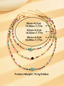 3 Stücke/Set Boho Sommer Urlaubsstil Perlen, Glassee-Stern Anhänger mehrschichtiges Perlenkette, geeignet für Frauen Strandurlaub