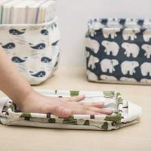 2pcs Multifunctional Cute Floral Print Cotton And Linen Waterproof Desktop Storage Box With Handles, Small Fresh Fabric Storage Basket For Organizing Miscellaneous Items - U08 (2 cái) - Xem 9
