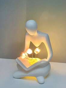 1 pieza Estatua de resina Decoración de luz nocturna con tulipanes, adorno abstracto creativo y personalizado de estilo minimalista moderno para decoración del hogar, ideal como regalo de cumpleaños para el hogar y el ocio - Blanco - Ver 4